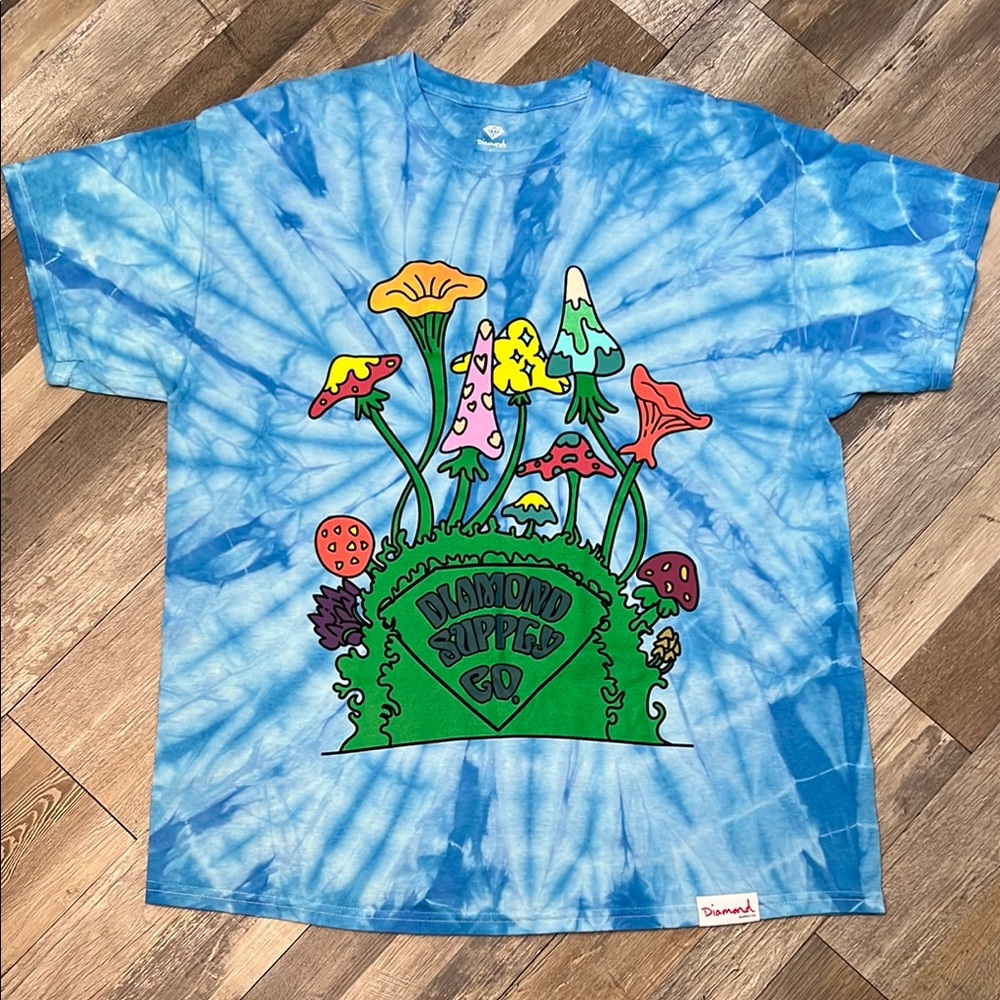 Diamond Supply Co. Blue and Green Short Sleeve Tee Sz. L  Mushroom